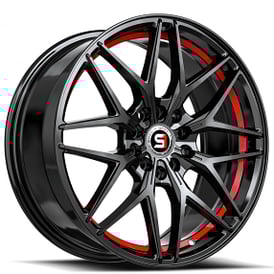 18" SPEC-1 Wheels SP-60 Gloss Black with Red Undercut Rims 