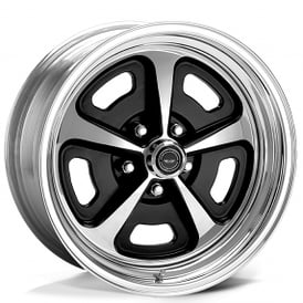 15" Staggered American Racing Wheels Vintage VN500 Two-Piece Gloss Black with Polished Center and Barrel Rims