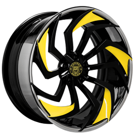 21" Staggered Lexani Forged Wheels LZ-772 Shadow Gloss Black with Yellow Accents Face with Chrome Lip Rims