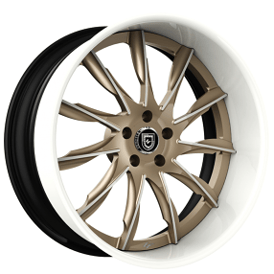22" Staggered Lexani Forged Wheels LF-747 Viper Satin Champagne Gold Face with White Accents and Lip Rims