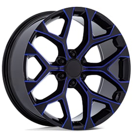 22" Performance Replicas Wheels PR176 Gloss Black Machined with Blue Milled Rims
