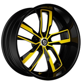 19" Lexani Forged Wheels LF-760 Valante Black with Yellow Face and Black Lip Rims