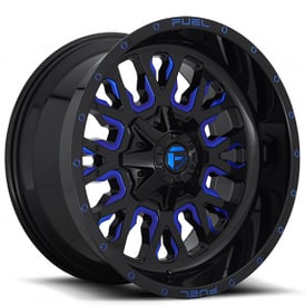 18" Fuel Wheels D645 Stroke Gloss Black with Candy Blue Crossover Rims