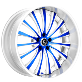 20" Staggered Lexani Forged Wheels LF-762 Rogue Gloss White with Candy Blue Accents Rims