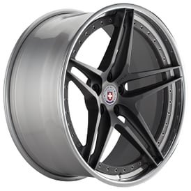 20" Staggered HRE Wheels S107 Satin Charcoal Center with Polished Clear Outer and Gloss Silver Inner Forged Rims