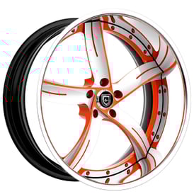 24" Lexani Forged Wheels LF-735 Nickle White with Orange Accents and Chrome Lip Rims