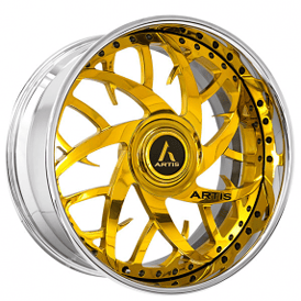 21" Staggered Artis Forged Wheels Harlem-XL Gold over Chrome Face with Chrome Lip Rims 