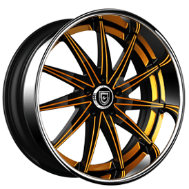 24" Lexani Forged Wheels LF-751 Topaz Black with Orange Accents Face with Chrome Lip Rims
