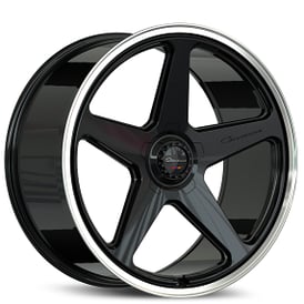 21" Giovanna Wheels Cinque Gloss Black with Polished Lip Flow Formed Spindle Cap Rims