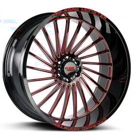 26x12" Off Road Monster Wheels M27 Gloss Black with Candy Red Milled Rims