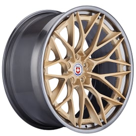 22" Staggered HRE Wheels S200H Frozen Gold Center with Polished Dark Clear Outer and Inner Forged Rims