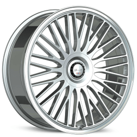 24" Staggered Gianelle Wheels Aria Gloss Silver with Polished Lip Flow Formed Spindle Cap Rims