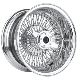 14x7" LA Wire Wheels Reverse 72-Spoke Straight Lace Chrome with Chrome Heavy Duty Knock-Off Rims