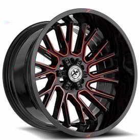 22" XF Off-Road Wheels XF-230 Gloss Black with Red Machined Rims  