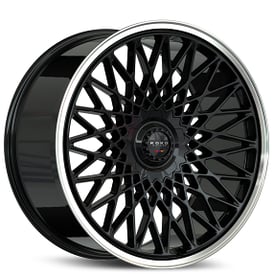 22" Koko Kuture Wheels Classica Gloss Black with Polished Lip Flow Formed Spindle Cap Rims