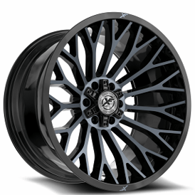22" XF Off-Road Wheels XF-237 Gloss Black with Titanium Machined Double Tint Rims 