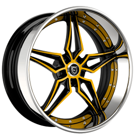 21" Lexani Forged Wheels LF-733 Insignia Yellow with Black Window Face and Chrome Lip Rims