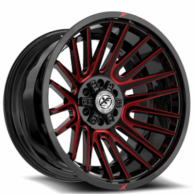 20" XF Off-Road Wheels XF-234 Gloss Black with Red Machined Rims   