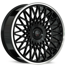 24" Staggered Koko Kuture Wheels Classica Gloss Black with Polished Lip Flow Formed Spindle Cap Rims