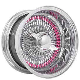 14x7" LA Wire Wheels Reverse 100-Spoke Straight Lace Custom Chrome with Pink Nipples Rims