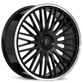 24" Gianelle Wheels Aria Gloss Black with Polished Lip Flow Formed Spindle Cap Rims