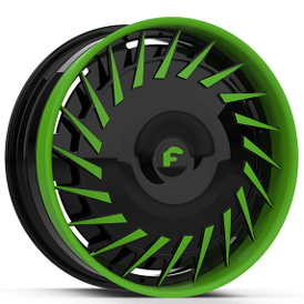 24" Forgiato Wheels K-1-Floater Gloss Black with Venom Green Accents XL Floating Cap Forged Rims 