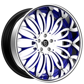 26" Lexani Forged Wheels LF-731 Pisces Gloss White with Xian Blue Face and Chrome Lip Rims