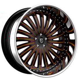 19/20" Staggered Lexani Forged Wheels LF-728 Gemini Black with Orange Accents Face with Chrome Lip Rims