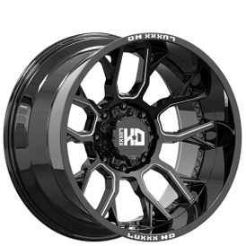 22" Luxxx HD Wheels LHD39 Gloss Black Milled Off-Road Rims