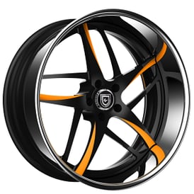 24" Lexani Forged Wheels LF-746 Bavaria Black with Orange Accents Face with Chrome Lip Rims