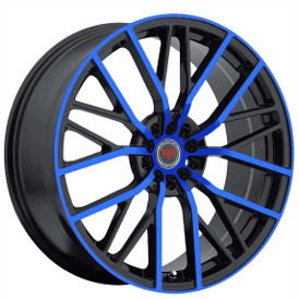 18" Revolution Racing Wheels RR07 Black with Blue Face Rims