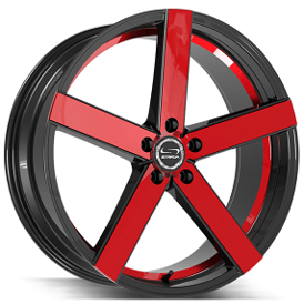 20" Strada Wheels Spark Gloss Black with Candy Red Machined Rims