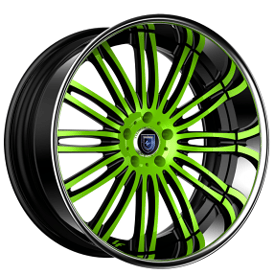 19" Staggered Lexani Forged Wheels LF-758 Bison Black with Lime Green Face with Chrome Lip Rims