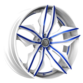 19" Staggered Lexani Forged Wheels LZ-754 Fuse Gloss White with Candy Blue Accents Rims