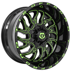 20" TIS Wheels 544BGM Custom Gloss Black with Green Milled Off-Road Rims  