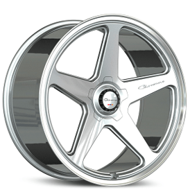20" Giovanna Wheels Cinque Gloss Silver with Polished Lip Flow Formed Spindle Cap Rims