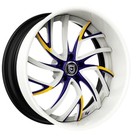 20" Staggered Lexani Forged Wheels LF-745 Calypso White with Dark Purple and Yellow Accents Rims