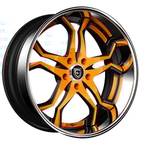 21" Staggered Lexani Forged Wheels LF-752 Opal Black with Orange Accents Face with Chrome Lip Rims