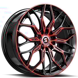 17" SPEC-1 Wheels SP-57 Gloss Black with Red Machined Rims 