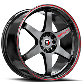 19" Staggered SPEC-1 Wheels SPT-33 Gloss Black with Red Line Rims 
