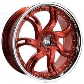 20" Elegance Wheels Lucky Candy Red Face with Stainless Steel Lip Flow Formed Floating Cap Rims