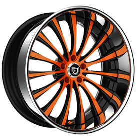 22" Staggered Lexani Forged Wheels LF-762 Rogue Black with Go Mango Orange Face with Chrome Lip Rims