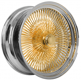 24x10" LA Wire Wheels Standard 204-Spoke Straight Lace Chrome with American Gold Plating Center Rims