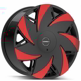 24" Strada Wheels Turbina Gloss Black with Machined Red Tips Rims