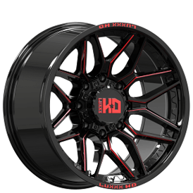 20" Luxxx HD Wheels LHD36 Gloss Black with Red Milled Off-Road Rims