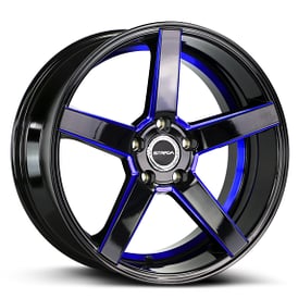 18" Strada Wheels Perfetto Gloss Black Candy Blue Milled Rims 