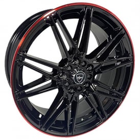 17" Elegant Wheels E005 Gloss Black with Candy Red Line Rims