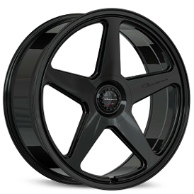 24" Staggered Giovanna Wheels Cinque Gloss Black Flow Formed Spindle Cap Rims