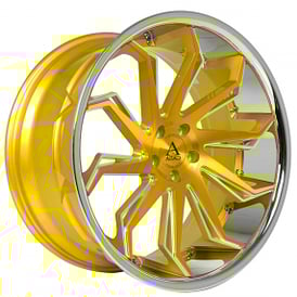 20" Staggered Azad Wheels AZ1101 Gold Brush with Chrome SS Lip Rims