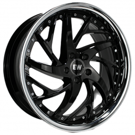 20" Elegance Wheels Winner Gloss Black with Stainless Steel Lip Flow Formed Floating Cap Rims